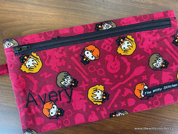 LAST CALL! Zippered Fabric Pouch - RED HP LITTLE MEN - ONLY 1 Double Zip LEFT!