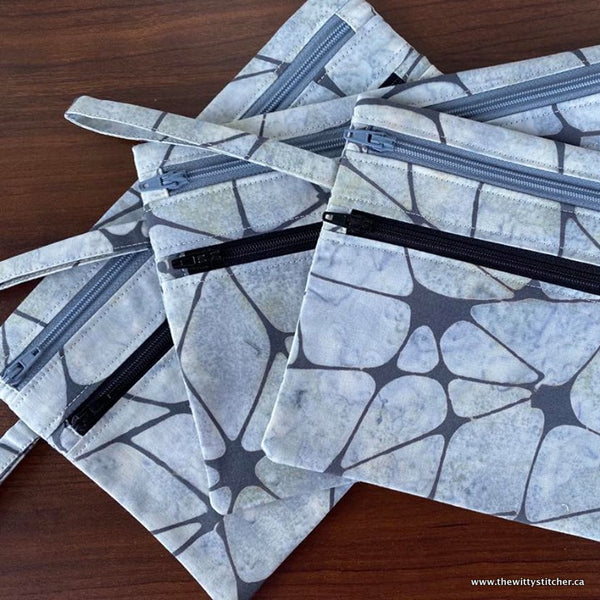 Zippered Fabric Pouch - CRACKLED GREY
