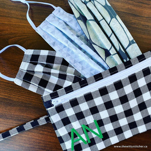 Zippered Fabric Pouch - BLACK & WHITE CHECK