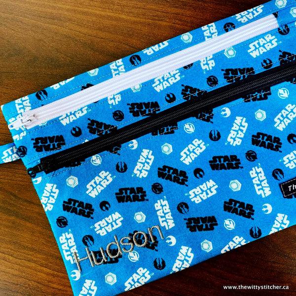 LAST CALL! Zippered Fabric Pouch - BLUE GALACTIC - Only 1 Single Zip Left!