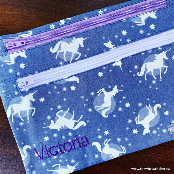 LAST CALL! Zippered Fabric Pouch - GLOW-IN-THE-DARK UNICORNS - Only 4 LEFT!