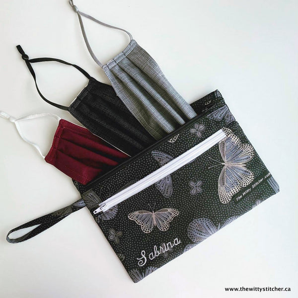 LAST CALL! Zippered Fabric Pouch - BLACK BUTTERFLIES - ONLY 3 Single Zips LEFT!
