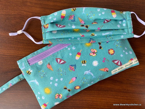 LAST CALL! Zippered Fabric Pouch - AQUA SUMMER - 1 Single Zip Left!