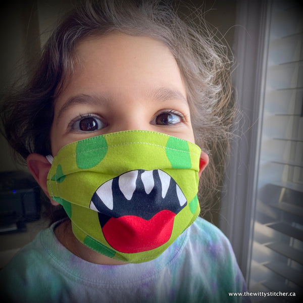 Fun Critters Face Mask - GREEN MONSTER Kids' Size SMALL