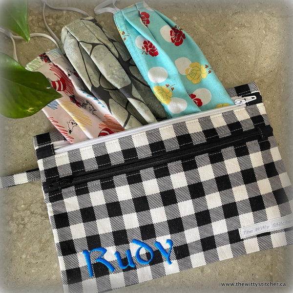 Zippered Fabric Pouch - BLACK & WHITE CHECK