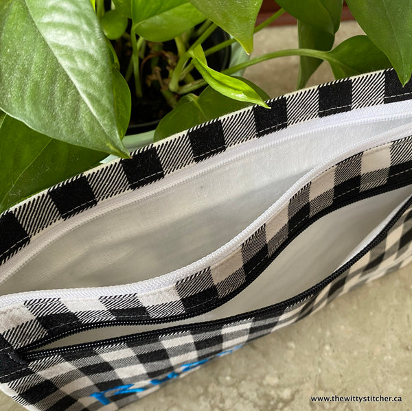 Zippered Fabric Pouch - BLACK & WHITE CHECK