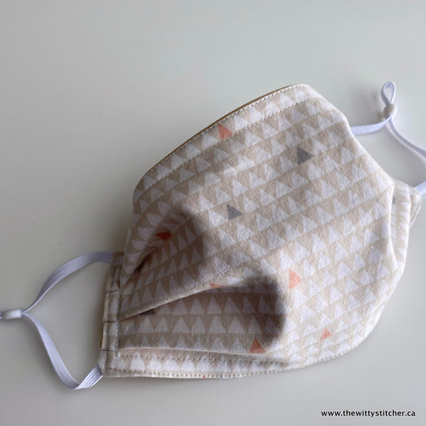 Zippered Fabric Pouch -CREAM TAUPE TRIANGLES