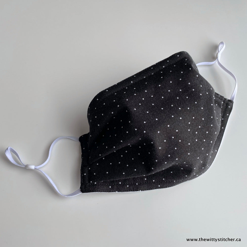 Cotton Face Mask - WHITE POLKA DOTS