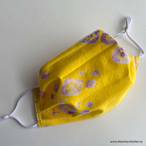 BATIK Cloth Face Mask - CANARY & LAVENDER DIAMONDS