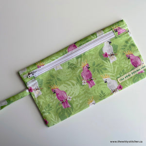 LAST CALL! Zippered Fabric Pouch - COCKATOOS - ONLY 5 LEFT!
