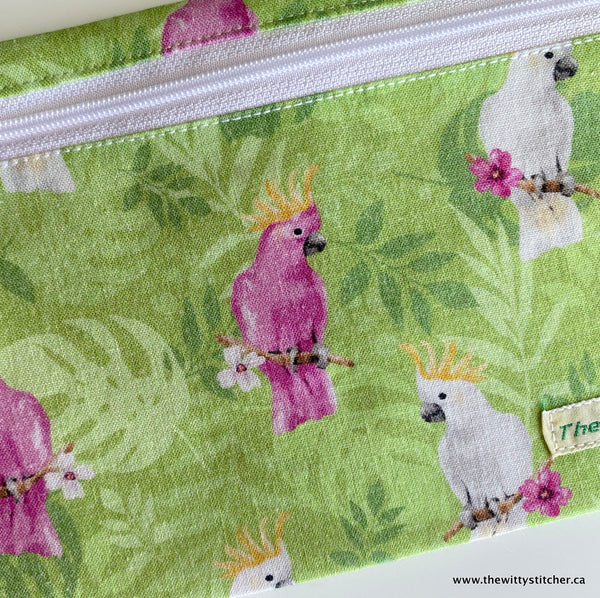 LAST CALL! Zippered Fabric Pouch - COCKATOOS - ONLY 5 LEFT!