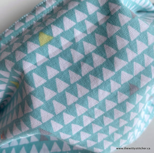 Zippered Fabric Pouch - GREEN TRIANGLES
