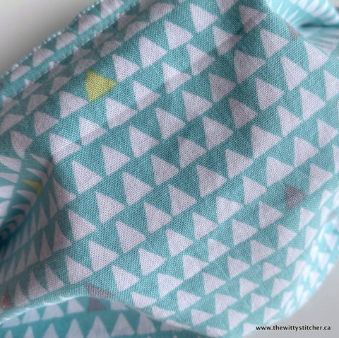 Zippered Fabric Pouch - GREEN TRIANGLES
