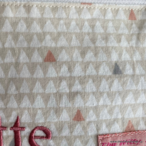 Zippered Fabric Pouch -CREAM TAUPE TRIANGLES