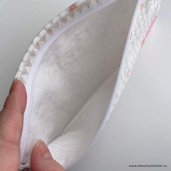 Zippered Fabric Pouch -CREAM TAUPE TRIANGLES