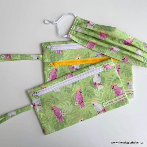 LAST CALL! Zippered Fabric Pouch - COCKATOOS - ONLY 5 LEFT!