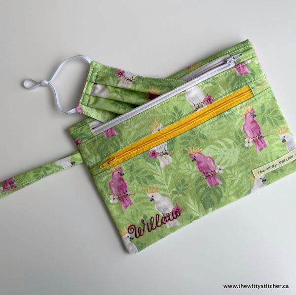 LAST CALL! Zippered Fabric Pouch - COCKATOOS - ONLY 5 LEFT!