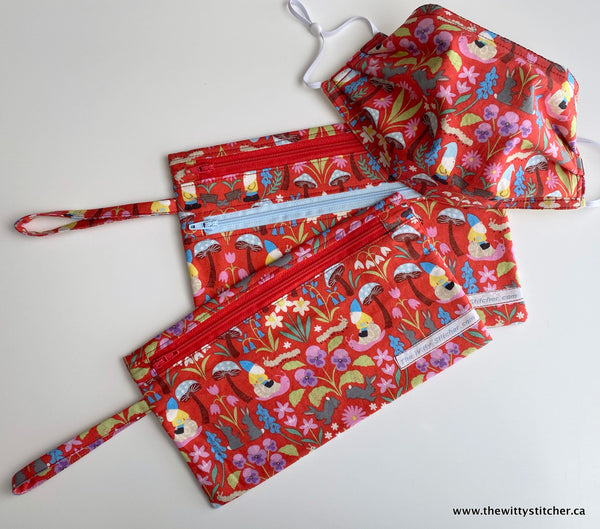 Zippered Fabric Pouch - RED GNOMEY SPRING