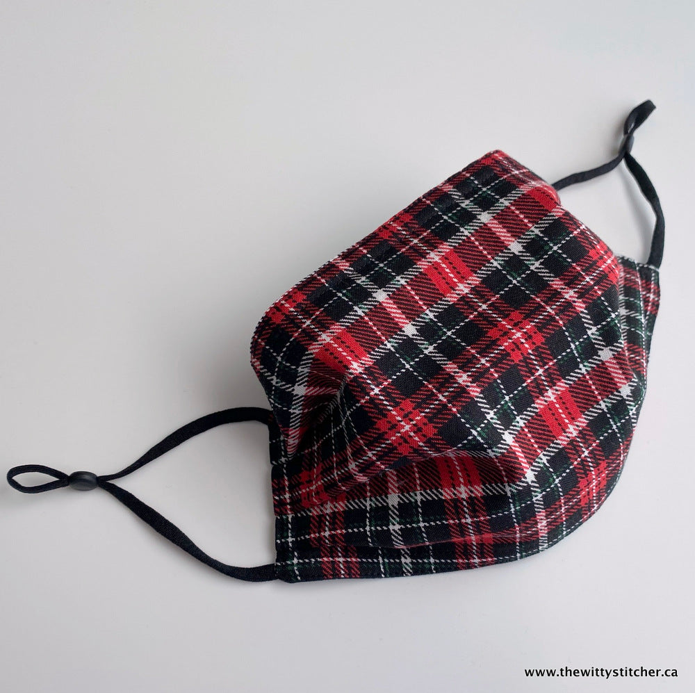 NOVELTY Cotton Face Mask - BLACK RED PLAID