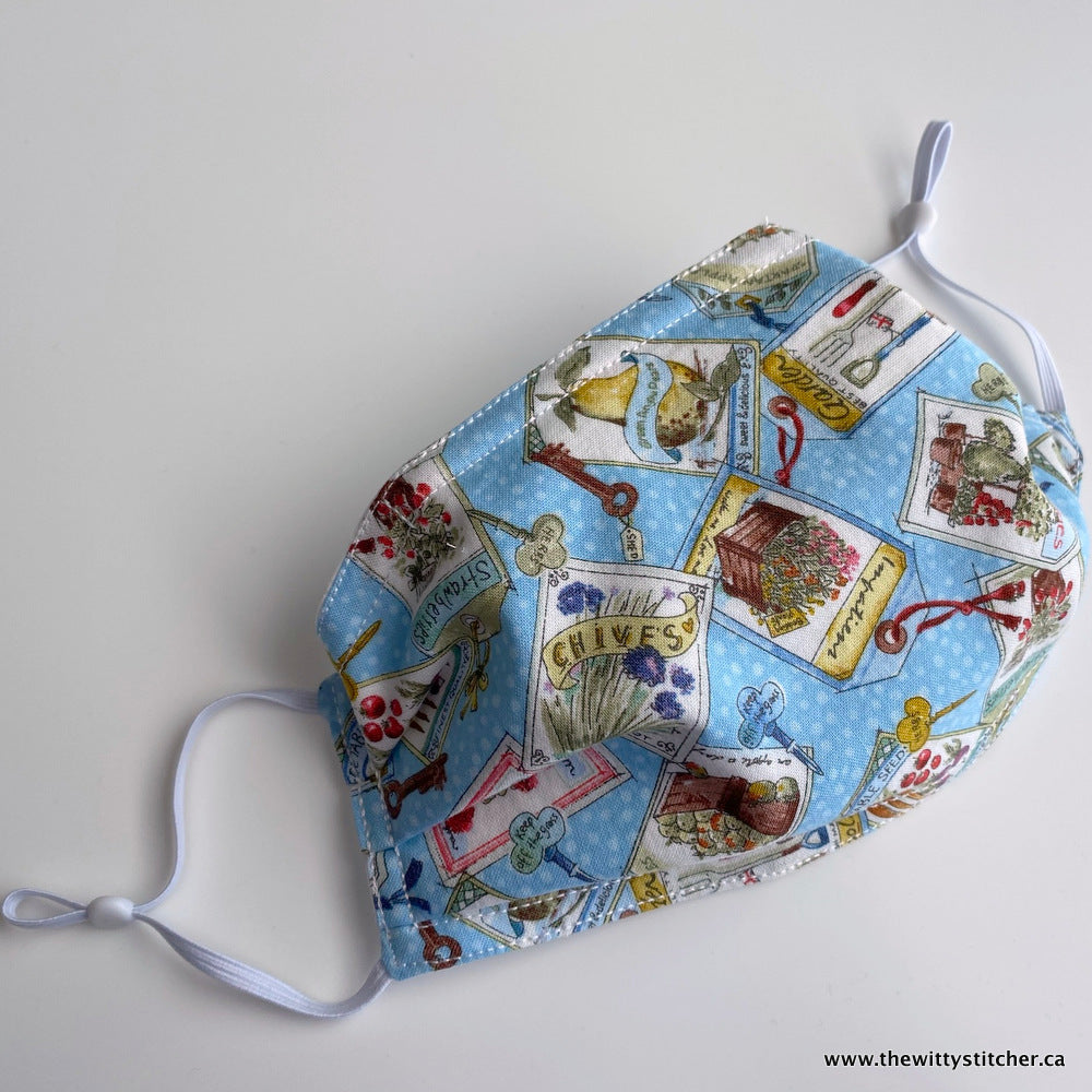 FLORAL Cotton Face Mask - BLUE GARDENING