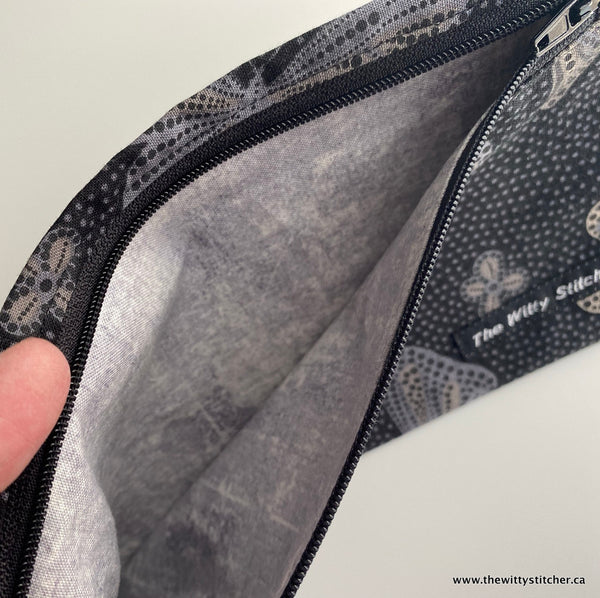 LAST CALL! Zippered Fabric Pouch - BLACK BUTTERFLIES - ONLY 3 Single Zips LEFT!