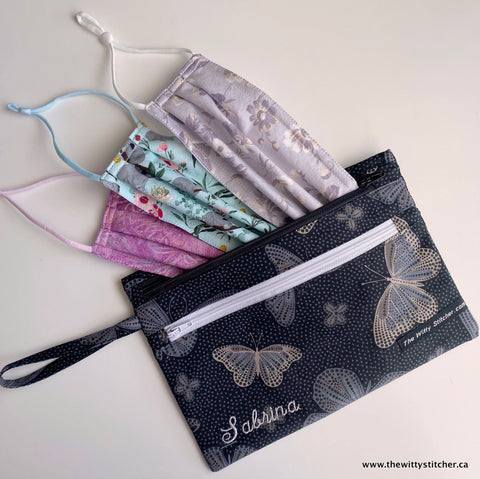 LAST CALL! Zippered Fabric Pouch - BLACK BUTTERFLIES - ONLY 3 Single Zips LEFT!
