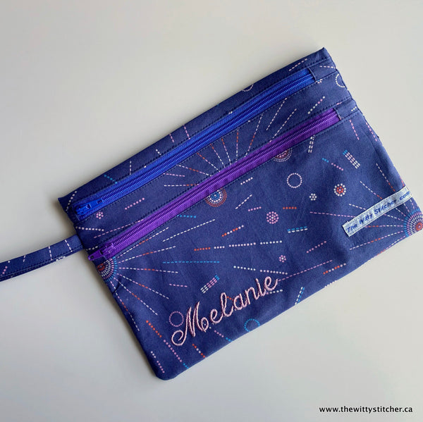 Zippered Fabric Pouch - NAVY STARBURST - Only 3 Single Zips Left!
