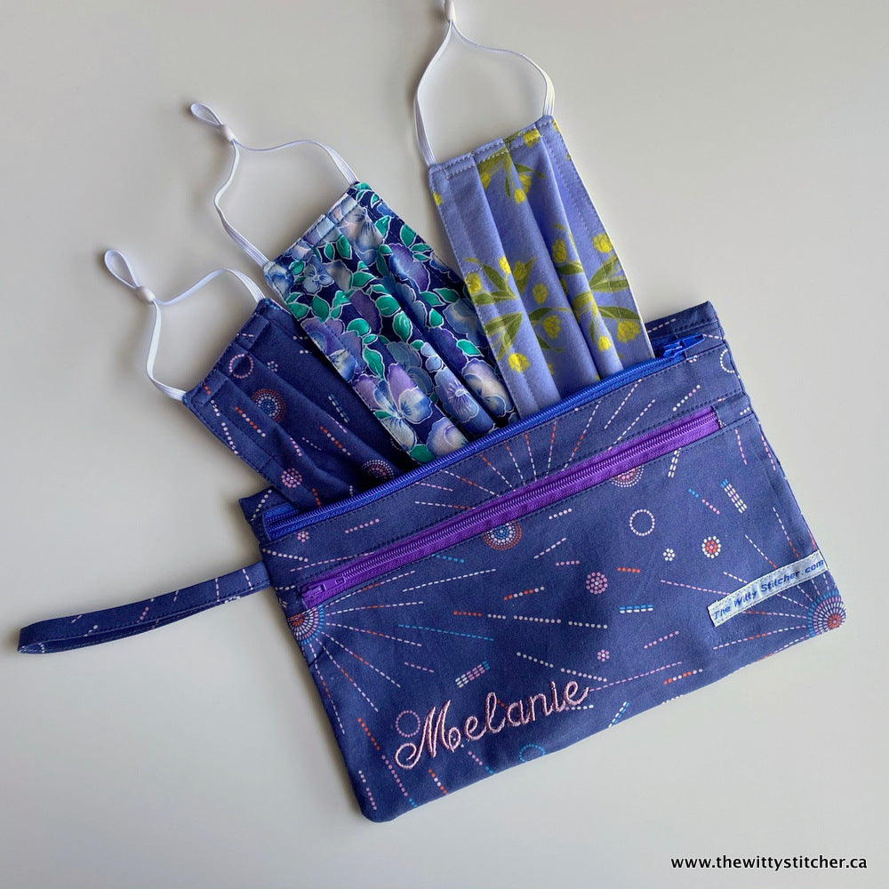 Zippered Fabric Pouch - NAVY STARBURST - Only 3 Single Zips Left!