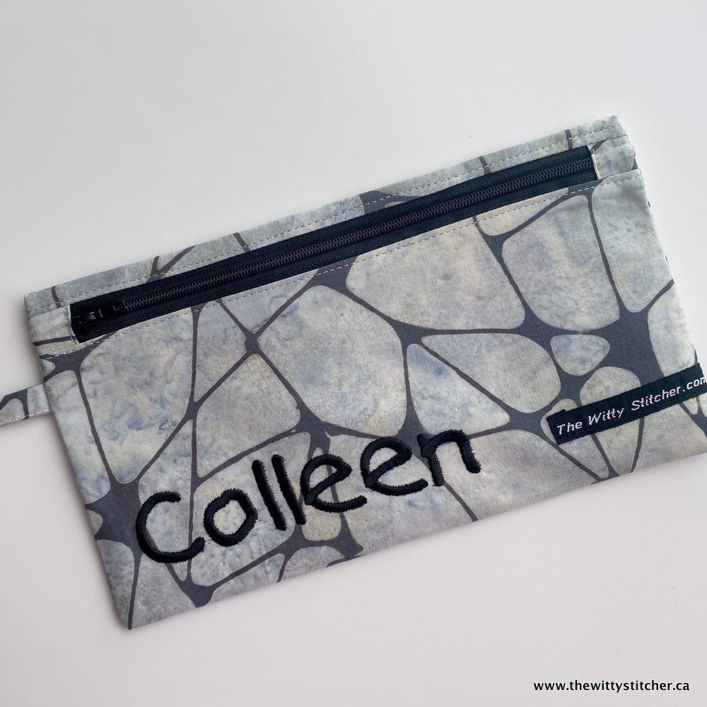 Zippered Fabric Pouch - CRACKLED GREY