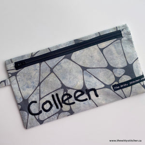 Zippered Fabric Pouch - CRACKLED GREY
