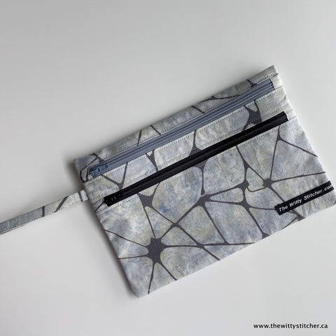 Zippered Fabric Pouch - CRACKLED GREY