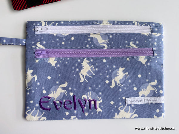 LAST CALL! Zippered Fabric Pouch - GLOW-IN-THE-DARK UNICORNS - Only 4 LEFT!