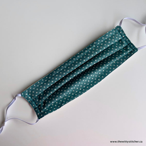 Cotton Face Mask - GREEN & WHITE DOTS