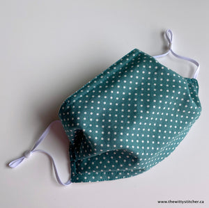 Cotton Face Mask - GREEN & WHITE DOTS