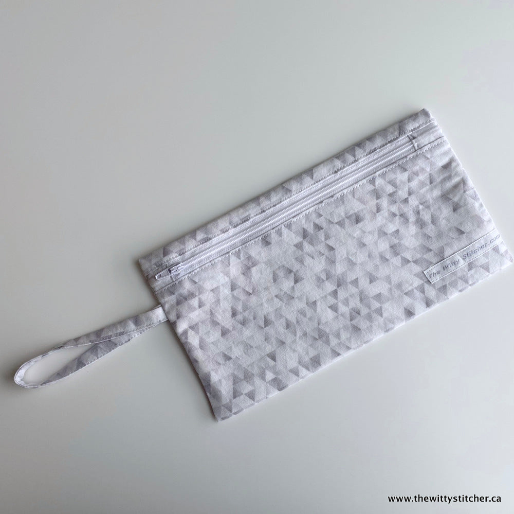 LAST CALL! Zippered Fabric Pouch - GREY TRIANGLES - ONLY 2 Single Zips LEFT!