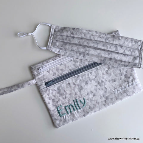 LAST CALL! Zippered Fabric Pouch - GREY TRIANGLES - ONLY 2 Single Zips LEFT!