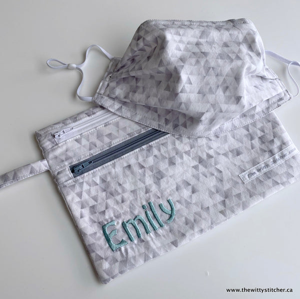 LAST CALL! Zippered Fabric Pouch - GREY TRIANGLES - ONLY 2 Single Zips LEFT!