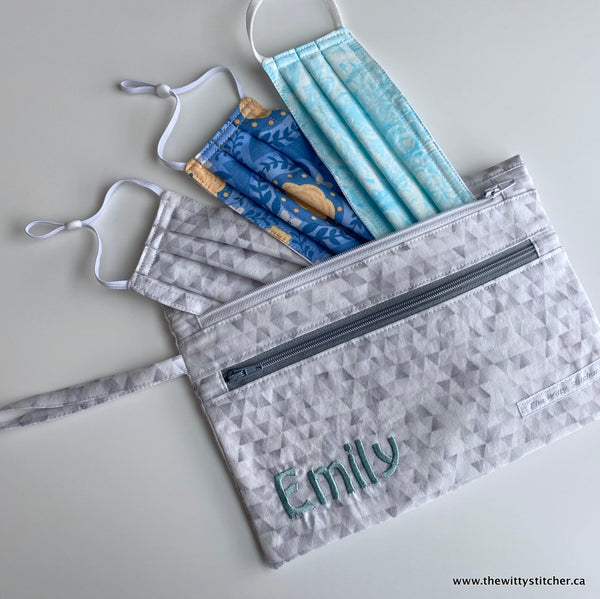 LAST CALL! Zippered Fabric Pouch - GREY TRIANGLES - ONLY 2 Single Zips LEFT!