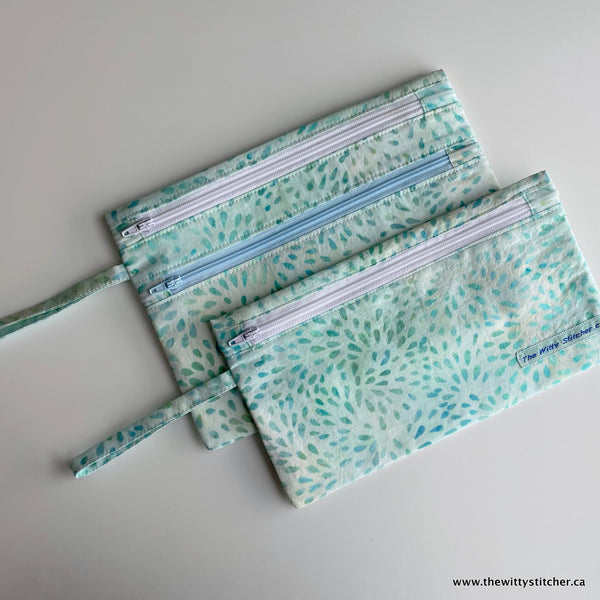 LAST CALL! Zippered Fabric Pouch - AQUA STARBURST - ONLY 3 Single Zips LEFT!
