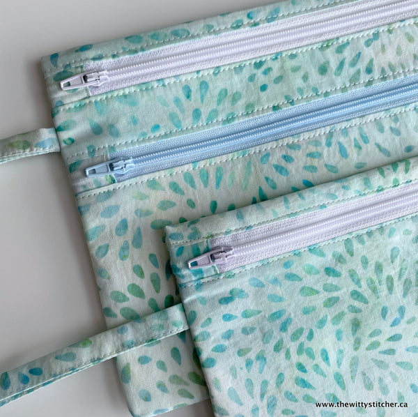 LAST CALL! Zippered Fabric Pouch - AQUA STARBURST - ONLY 3 Single Zips LEFT!