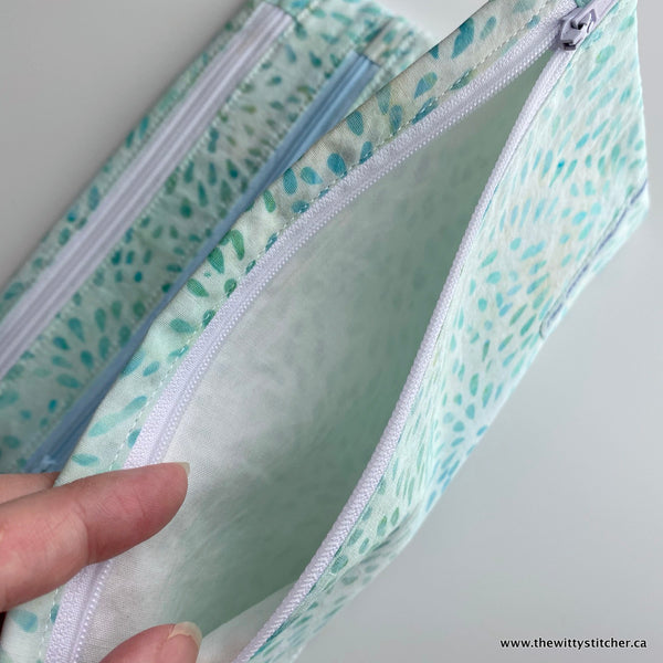 LAST CALL! Zippered Fabric Pouch - AQUA STARBURST - ONLY 3 Single Zips LEFT!