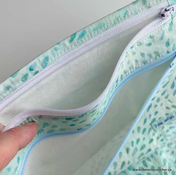 LAST CALL! Zippered Fabric Pouch - AQUA STARBURST - ONLY 3 Single Zips LEFT!