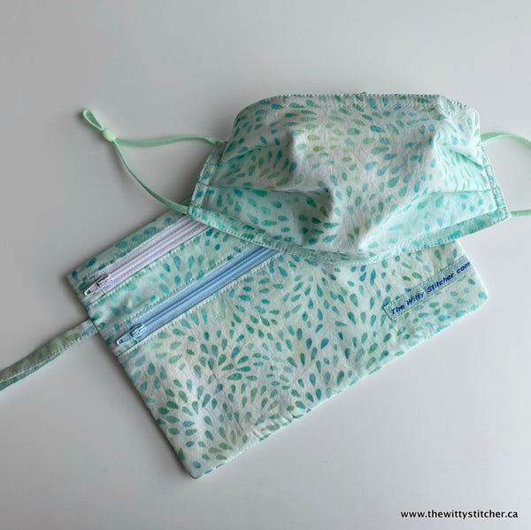 LAST CALL! Zippered Fabric Pouch - AQUA STARBURST - ONLY 3 Single Zips LEFT!