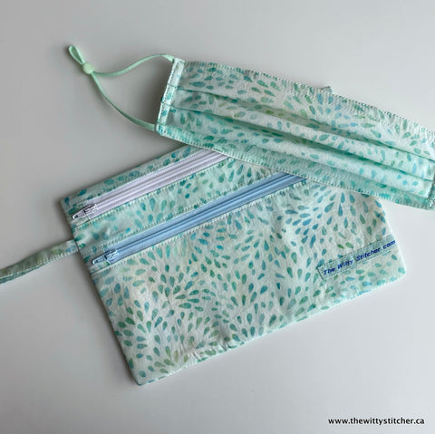 LAST CALL! Zippered Fabric Pouch - AQUA STARBURST - ONLY 3 Single Zips LEFT!