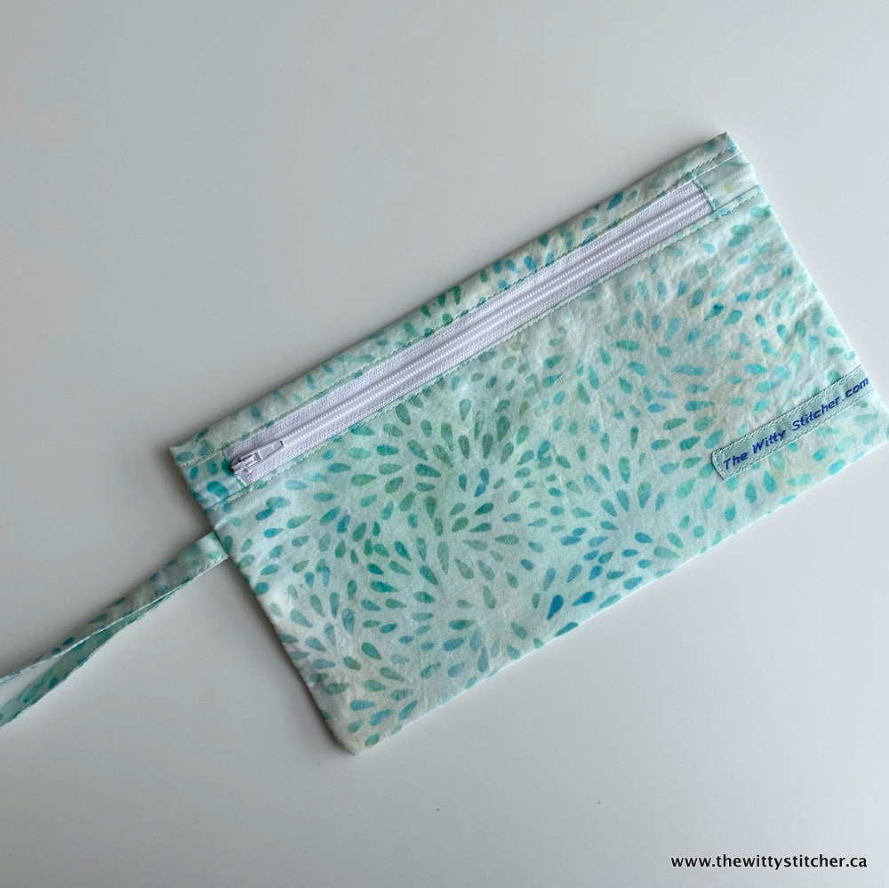 LAST CALL! Zippered Fabric Pouch - AQUA STARBURST - ONLY 3 Single Zips LEFT!