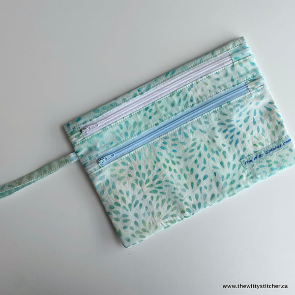 LAST CALL! Zippered Fabric Pouch - AQUA STARBURST - ONLY 3 Single Zips LEFT!