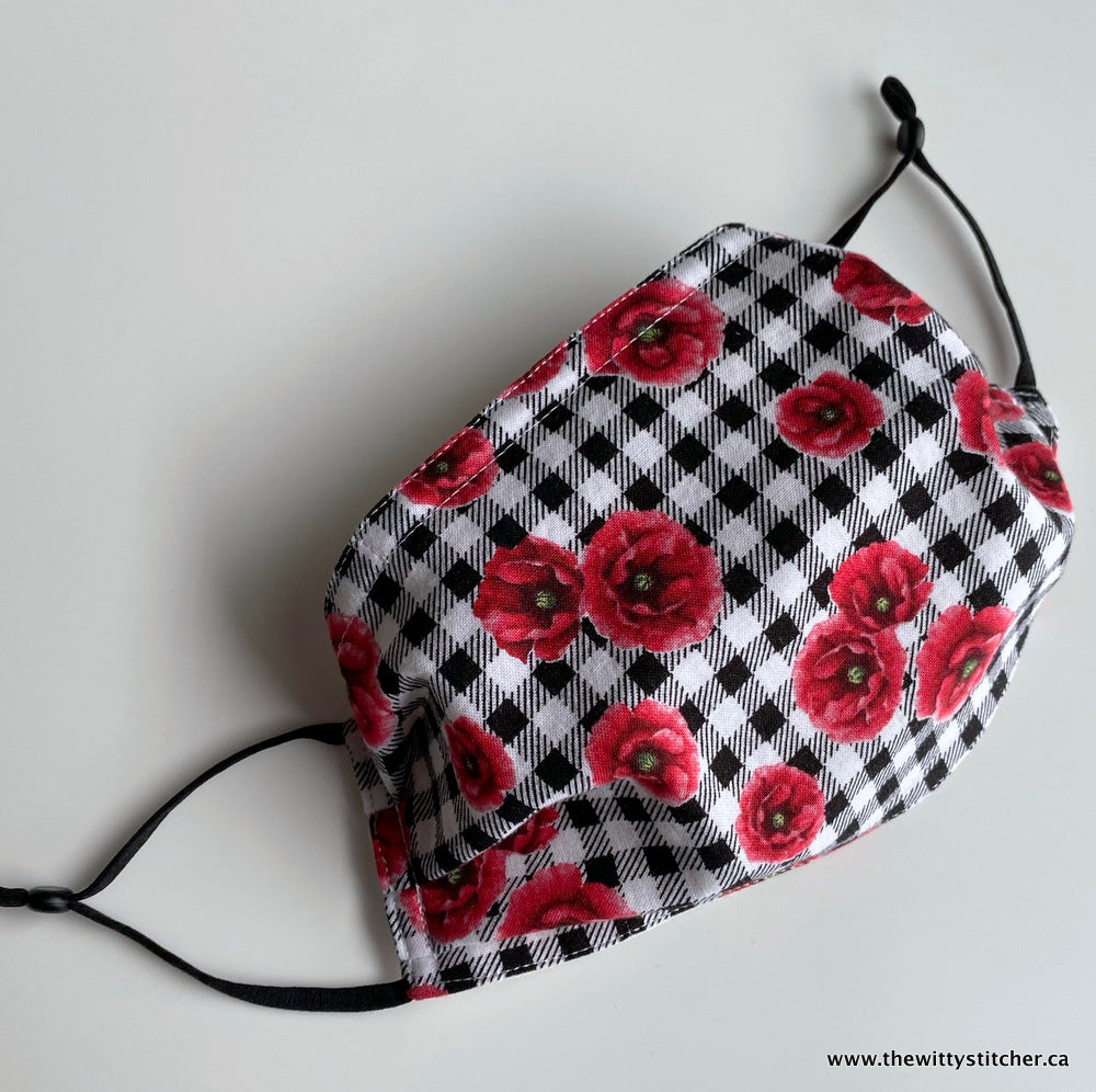 OH! CANADA! Cotton Face Mask - GINGHAM POPPIES