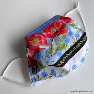 FLORAL Cotton Face Mask - POPPIES & HUMMINGBIRDS