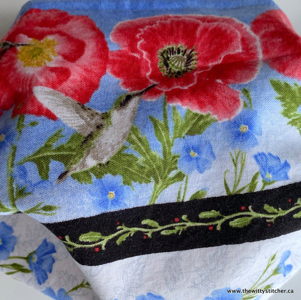 FLORAL Cotton Face Mask - POPPIES & HUMMINGBIRDS