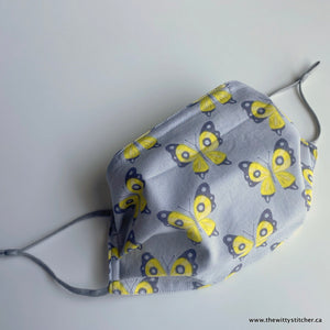 LAST CALL! ANIMALS Cotton Face Mask - YELLOW BUTTERFLIES - Only 1 Adult & Kids Large Left!